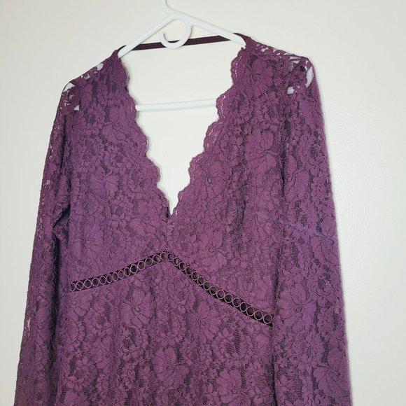 Express Dress Eyelet Lace Women's Small Purple V-Neckline Dark Romantic Vampy - Picture 8 of 15